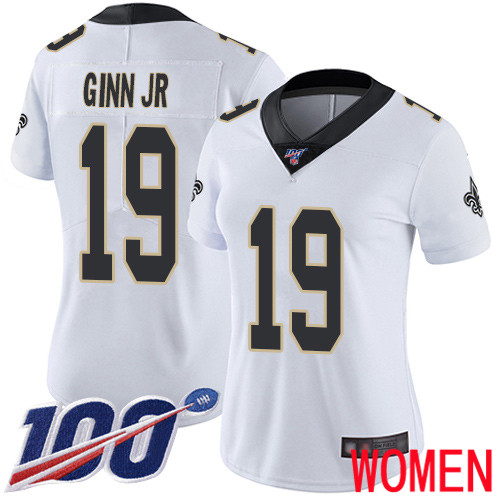 New Orleans Saints Limited White Women Ted Ginn Jr Road Jersey NFL Football #19 100th Season Vapor Untouchable Jersey